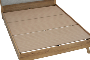 Scandinavian Design <b>Queen</b> <b>Size</b> <b>Bed</b> Light Walnut <b>Frame</b> Belfast Fabric Headboard Modern Bedroom - Product Image 3