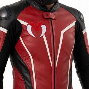Traje de Motociclismo de Nylon Rojo y Negro Estampado para Hombre, Mono de Una Pieza con Bloques de Color, Colores Personalizables, Diseño Protector - Product Image 5