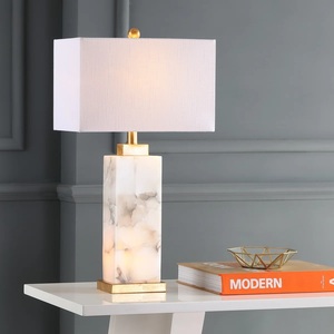 Designer <b>Marble</b> <b>Bedside</b> Lamp With Refined Geometric Structure Elegant Fabric Shade And Timeless Luxury Presence - Product Image 3
