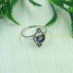Anillo de Amatista Natural, Plata de Ley 925, Diseño Hecho a Mano con Cuentas, Corte Redondo, Gema Púrpura, Anillo para Mujer, Joyería Boho, Venta al Por Mayor - Product Image 2