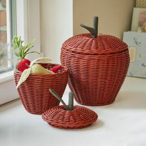 Kids storage lidded box bin natural rattan <b>basket</b> fruit shape <b>baskets</b> <b>nursery</b> organization - Product Image 1
