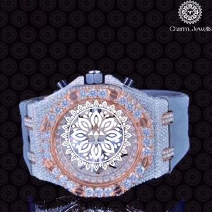 Charm_Jewells Luxury Women's Stainless Steel Round <b>Watch</b> Analog Quartz Movement Sapphire Dial 40mm Diamond Bezel Leather Band - Product Image 1