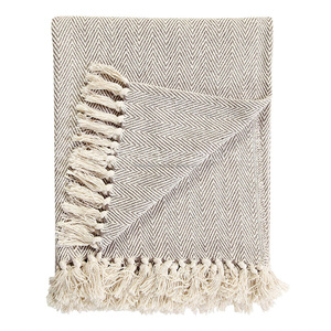Manta de algodón gris con patrón de zigzag con borlas para el hogar 100% algodón tejido a medida de exportación India - Product Image 3