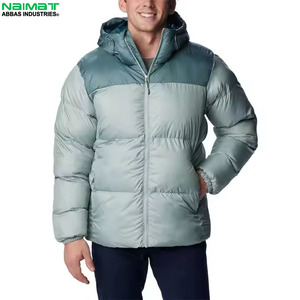 Custom Color Block Hooded Puffer <b>Jacket</b> Men Mint Teal Green Pastel Quilted <b>Winter</b> Coat Warm Outdoor Outerwear - Product Image 1