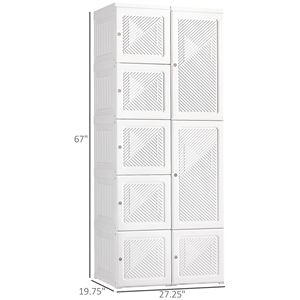 Armadio Portatile Bianco in PP con Ante Pieghevoli Rimovibili, Guardaroba per Camera da Letto con Appendiabiti e Porte Magnetiche - Product Image 3