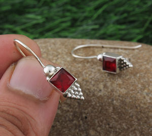 Natural <b>Red</b> Quartz Dotted <b>Drop</b> <b>Earrings</b> 925 Sterling Silver Handcrafted Textured Luxury Women Fine Jewelry Party Wholesale - Product Image 4