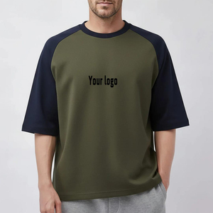 Camiseta casual de manga raglán para hombre, color verde oliva y azul marino, cuello redondo, corte regular, jersey de punto de color sólido - Product Image 1