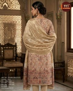 Silk Embroidered Stretchable Moisture Wicking Quick Dry Unstitched Floor-Length Wrinkle-Free Salwar Suit Set Women Kurta Dupatta - Product Image 3