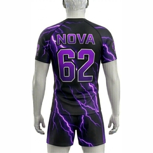 Maillot de rugby personnalisé pour homme – Résistant aux déchirures, respirant, séchage rapide, manches courtes, logo d'équipe et motif lettres sur le devant - Product Image 2