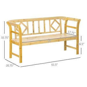 Panca da Giardino Rustica per 3 Persone con Schienale e Braccioli, Motivo a Rombi, per Esterni, Giardino e Parco - Product Image 3