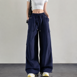 Pantalones Cargo de Pierna Ancha para Hombre, Cintura Elástica con Cordón, Diseño Bordado con Estampado de Personajes de Anime, Ropa Casual de Calle, Verano, 100% Algodón - Product Image 2