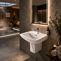 Évier semi-pied Trigon moderne, montage monotrou pour robinet, céramique polie, résistant à l'eau, facile à nettoyer, pour salle de bain d'hôpital