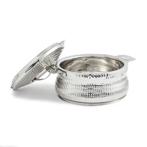 Professional Hammered Stainless Steel Hot Pot Casserole with Lid Double-<b>Walled</b> Insulated Food Warmer for Catering & Restaurant - Product Image 1
