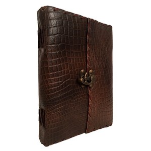 Vintage Crocodile Pattern Leather Journal <b>with</b> Brass <b>Lock</b> Handmade Embossed Leather Bound Notebook Sketchbook & Travel <b>Diary</b> - Product Image 2