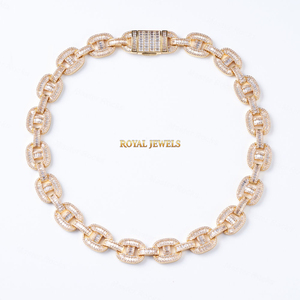 <b>Iced</b> <b>Out</b> Moissanite Cuban Link <b>Chain</b> 925 Sterling Silver Oval Link Necklace Hip Hop Jewelry for Men Women - Product Image 1