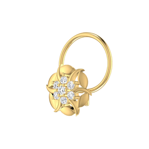 AJRETAIL Bijou de piercing fin pour femme, ethnique, en or 14K, avec diamant naturel de 0,05 ct, taille brillant rond, motif floral, pour le nez - Product Image 4
