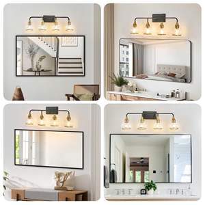 31\" Modern 4-<b>Light</b> Wall Sconce <b>Black</b> Gold <b>Bathroom</b> <b>Light</b> Fixture Clear Glass Shades Industrial Style Wall Mounted Vanity Lamp - Product Image 5