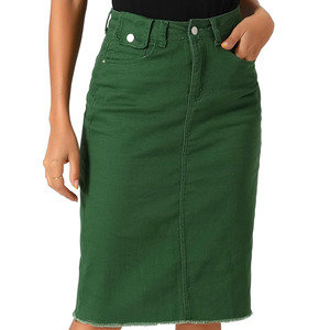 Nouvelle Arrivée Jupe en jean taille haute tendance décontractée unie pour femme en promotion en ligne - Product Image 6