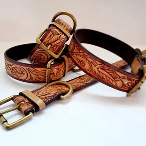 Hand tooled Leather Dog Collar Multifunctional & Lightweight with soft padded foldable Carving Custom personalization
