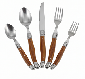 Ensemble de couverts en acier inoxydable avec manche en bois, design vintage, durable, pour le camping, la table à manger et l'utilisation à la maison ou au restaurant - Product Image 1