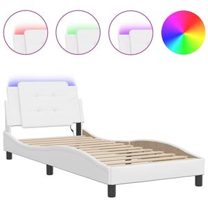 Cadre de lit rembourré Zadar blanc 39,4''x74,8'' avec LED sans matelas - Product Image 2
