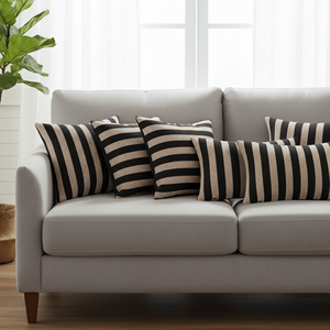 SOGA Modern Checkered <b>Black</b> Tan Striped Decorative <b>Cushions</b> 6PC Pillow <b>Cover</b> Set-45cm Square 30x50cm Living Room Sofas - Product Image 3