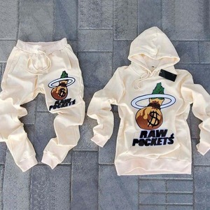 Men's Women's Custom 100% Cotton Fleece Winter Distressed Embroidery Breathable <b>Tracksuits</b> Set Trending Casual Custom Sweat Suit - Product Image 2