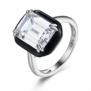 Anillo de lujo de circón de esmalte negro exquisito de plata 925 de moda de Venta caliente - Product Image 1