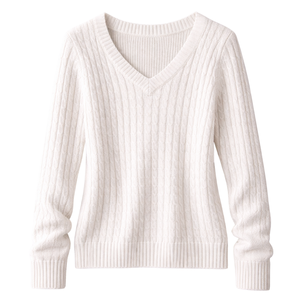 Pull en tricot côtelé à col en V pour femme, manches longues, doux et léger, décontracté, élégant, mode automne-hiver - Product Image 1