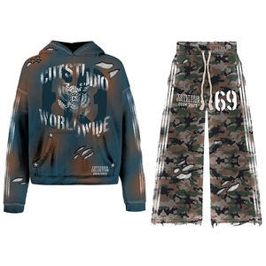 Conjunto de Sudadera con Capucha y Pantalones Jogger Estampados con Diseño Forestal, Estilo Y2K, Lavado Ácido, Marca Personalizada Streetwear, Venta al por Mayor, Chándales Góticos Hip Hop - Product Image 2