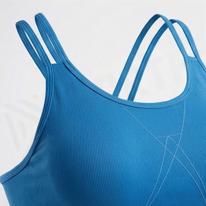 Conjunto de Yoga sin Costuras Azul para Mujer, Leggings de Cintura Alta, Sujetador Deportivo con Doble Tirante y Escote Redondo, 2 Piezas - Product Image 4