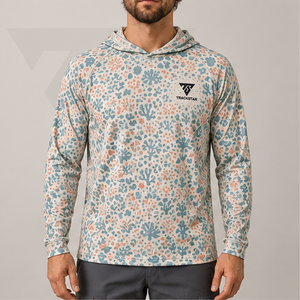Wholesale <b>Coral</b> Reef Print Fishing Hoodie Custom Long Sleeve Hooded UPF 50 Sun Protection Performance Fishing Shirt - Product Image 1