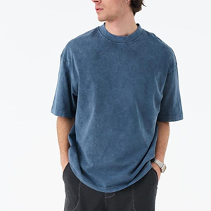 T-shirt Homme Vintage Délavé à l'Acide Coupe Ample en Coton Épais avec Col Contrastant, Logo Personnalisé, Style Streetwear Européen Minimaliste - Product Image 5