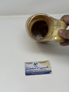 Taza de cuerno de búfalo hecha a mano DIY, forma natural, arte rústico, coleccionable, duradera, ecológica, con asa pulida, diseño de ángel y animal - Product Image 3