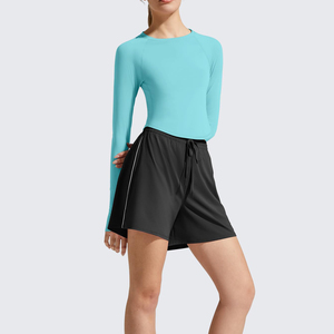 Haut de yoga pour femmes, respirant, très vendu, tricoté, sans couture, couleur unie, haut de yoga fitness à manches longues pour femmes - Product Image 4