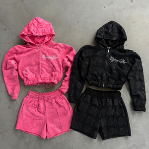 Conjunto de Sudadera Corta con Cremallera y Pantalones Cortos para Mujer 2026, Estampado Monograma, Ropa Deportiva Casual de Verano - Product Image 1