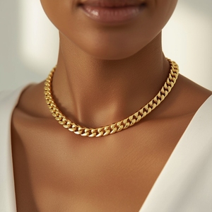 14K Real Gold Cuban Chain <b>Necklace</b> <b>Statement</b> <b>Necklace</b> Solid Gold Jewelry 14K Real Gold Chain Custom OEM Fine Jewelry - Product Image 1