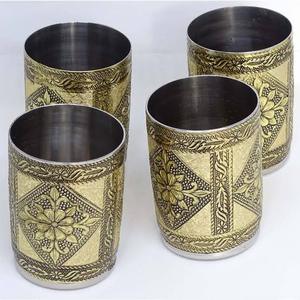 Verre à boisson simple paroi en acier inoxydable plaqué or oriental avec motif floral – Cadeau de fête pour adultes - Product Image 1