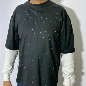 เสื้อยืดผ้าฝ้ายทอประดับคริสตัลสุดหรู สีดำ 100% คอตตอน คอกลม สำหรับผู้ชาย เป็นมิตรกับสิ่งแวดล้อม สไตล์สตรีทแวร์ฤดูร้อน คุณภาพดีที่สุด ดีไซน์ใหม่ - Product Image 6