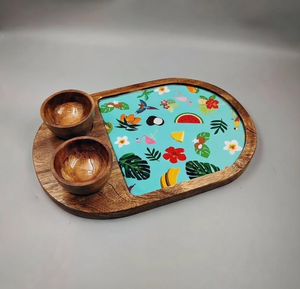 Plato de servir de madera natural con juego de mini tazones personalizado para comida y postres por blossom craft india - Product Image 4