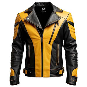 Chaqueta de Cuero para Hombre, Estilo Motero, Color Amarillo y Negro, Prenda Exterior de Moda Vintage - Product Image 1