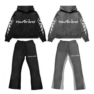 Streetwear Vintage Acid Wash Sweat Suit <b>Men</b> Joggers Zip Hoodie with Embroidered Patch Winter Wear For Fashion Runsway <b>Walking</b> - Product Image 3