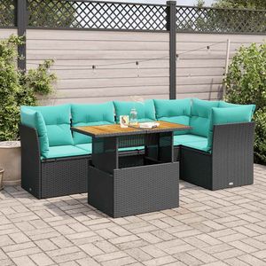 Set di divani da giardino in polyrattan nero da 6 pezzi con cuscini, mobili da esterno - Product Image 1
