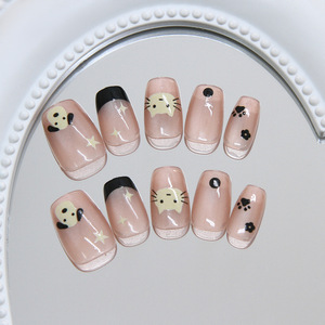 Équipement de Salon de Manucure : 30 Pièces d'Ongles Press-on en ABS Faits Main, Pré-fabriqués, Mignons, Thème Contes de Fées, Étoiles, French, Paillettes, Adorables, avec Colle pour Nail Art - Product Image 1