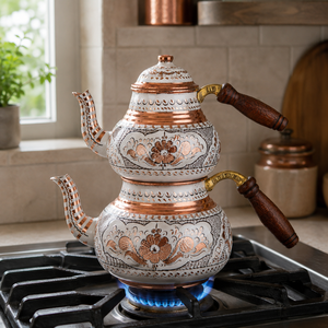 Handcrafted Pure Copper Turkish <b>Tea</b> Pot <b>Set</b> Double Teapot Handmade Engraved Samovar <b>Tea</b> Kettle Luxury Kitchen Cookware Gift - Product Image 3