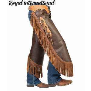 Chaps de cowboy en cuir véritable de qualité supérieure avec franges, pour l'équitation, le rodéo, la protection des jambes, vêtements d'équitation faits à la main - Product Image 1