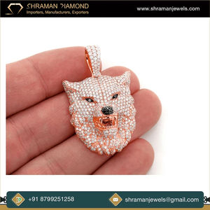 Collar de Plata 925 con Baño de Rodio y Diamantes Cultivados en Laboratorio, Diseño de Cabeza de Lobo, Estilo Hip Hop para Hombre, Ideal para Fiestas - Product Image 4