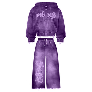 Ensemble de survêtement deux pièces hiver brodé effet vieilli, 100 grammes, taille élastique, décontracté, mode, imperméable, écoresponsable, streetwear - Product Image 3
