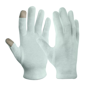 Guantes de trabajo de algodón blancos con palma punteada en azul para uso diario, estilo liso, duraderos, hasta la muñeca, para primavera y otoño - Product Image 6