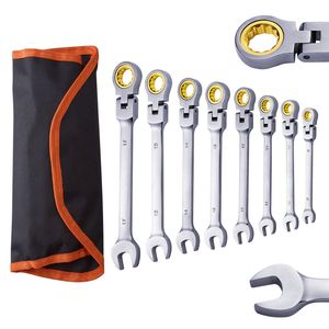 Jeu de clés à cliquet à tête flexible 8 pièces en acier CV avec pochette de rangement M - Product Image 1